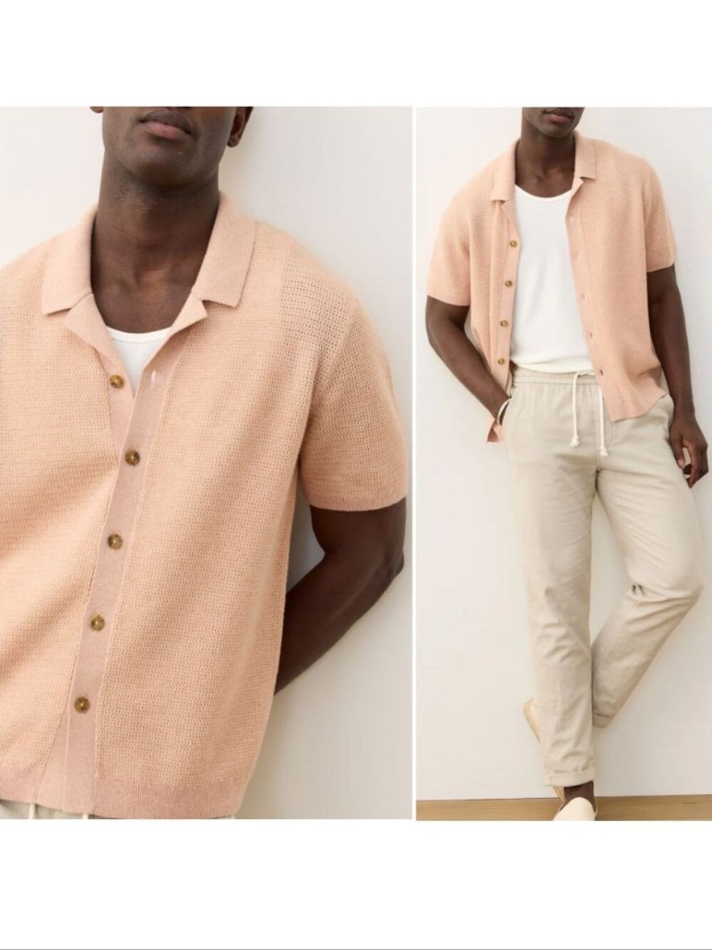 Marine Layer Asher Resort Sweater Shirt M XL Raw Earth Short Sleeve NEW $138